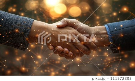 AI-generated content. The collaboration of business people around the world through smart innovation technology networks, economic development, and business deals. 111572802