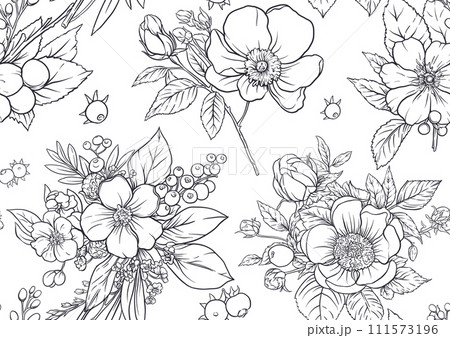 Boutonniere of wild rose flowers and berries 111573196