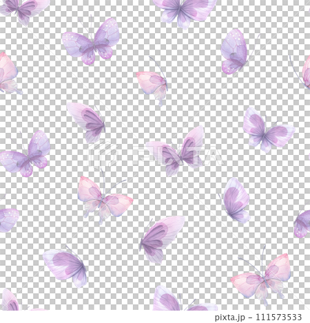 Watercolor illustration of pink and lilac butterflies. Seamless pattern, gentle, airy. For fabric, textiles, wallpaper, prints, scrap paper Watercolor illustration of pink and lilac butterflies. Seamless pattern, gentle, airy. For fabric, textiles, wallpaper, prints, scrap paper 111573533