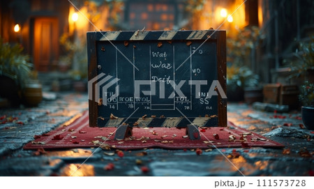 AI-generated content. Text title on film slate. What's your story 111573728