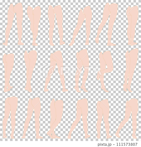 女性レッグモデルイラスト集10右斜め後。つま先から腰までのさまざまなポーズの脚のイラストのセット。 女性レッグモデルイラスト集10右斜め後。つま先から腰までのさまざまなポーズの脚のイラストのセット。 111573807