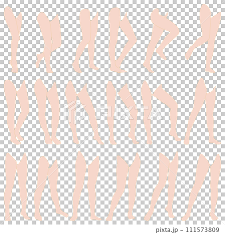 女性レッグモデルイラスト集08右斜め前。つま先から腰までのさまざまなポーズの脚のイラストのセット。 女性レッグモデルイラスト集08右斜め前。つま先から腰までのさまざまなポーズの脚のイラストのセット。 111573809