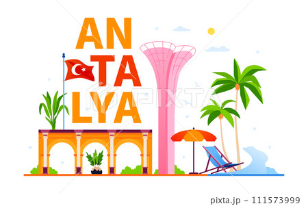 Resorts and architecture of Antalya - modern colored vector illustration 111573999