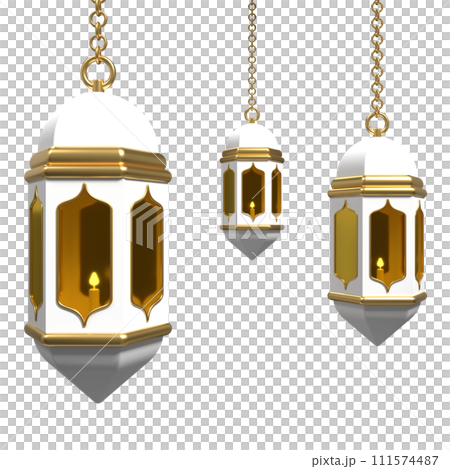 Golden lantern. Arabic lamp. 3D lantern. Decoration for ramadan kareem, eid mubarak, islamic new year. 3D rendering illustration Golden lantern. Arabic lamp. 3D lantern. Decoration for ramadan kareem, eid mubarak, islamic new year. 3D rendering illustration 111574487