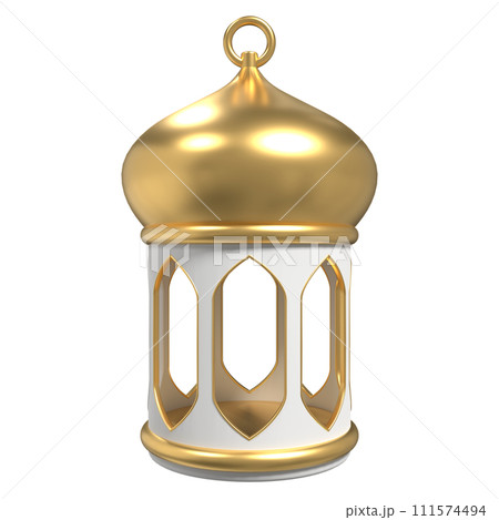 Golden lantern. Arabic lamp. 3D lantern. Decoration for ramadan kareem, eid mubarak, islamic new year. 3D rendering illustration Golden lantern. Arabic lamp. 3D lantern. Decoration for ramadan kareem, eid mubarak, islamic new year. 3D rendering illustration 111574494