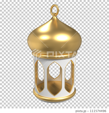 Golden lantern. Arabic lamp. 3D lantern. Decoration for ramadan kareem, eid mubarak, islamic new year. 3D rendering illustration Golden lantern. Arabic lamp. 3D lantern. Decoration for ramadan kareem, eid mubarak, islamic new year. 3D rendering illustration 111574496