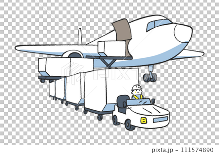 在航空貨運場工作的人們拖拉機組插圖素材 111574890