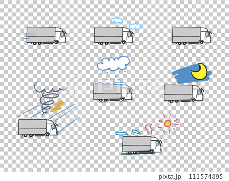 Trucks working hard no matter the weather icon set illustration material 111574895