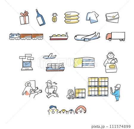 物流ロジスティックにかかわるアイコン セット イラスト素材 物流ロジスティックにかかわるアイコン セット イラスト素材 111574899