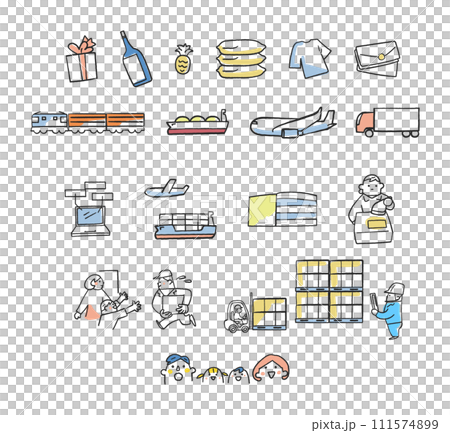 物流ロジスティックにかかわるアイコン セット イラスト素材 物流ロジスティックにかかわるアイコン セット イラスト素材 111574899
