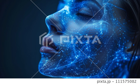 AI-generated content. An abstract digital background with genetic research and biotech science. 111575082