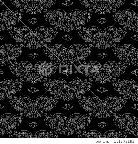Vector damask vintage baroque ornament. Retro pattern antique style. Seamless floral pattern. Royal wallpaper. Gothic background. Vector black and white ornament 111575193