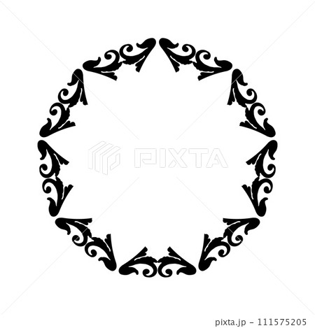 Vector damask vintage baroque circle frame . Retro abstract floral leaf pattern border foliage, antique background. Vector damask vintage baroque circle frame . Retro abstract floral leaf pattern border foliage, antique background. 111575205