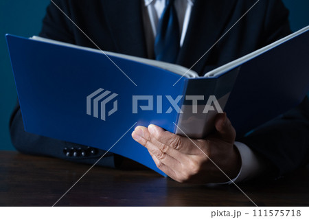 ファイルをチェックするビジネスマンの手元 111575718