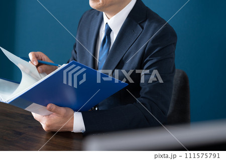 ファイルをチェックするビジネスマンの手元 111575791