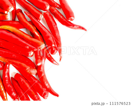 Fresh red chili and space for text on wooden background 111576523