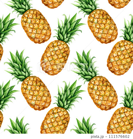 watercolor seamless pattern with ripe pineapple, sketch of tropical fruit, hand drawn illustration, food illustration isolated on white background 111576602