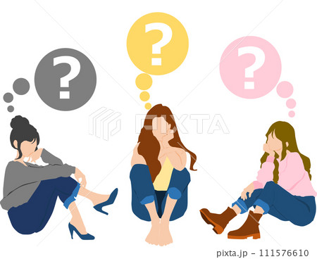 座って考える女性のイラスト 111576610