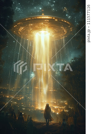 UFO hovering in the night skyのイラスト素材 [111577116] - PIXTA