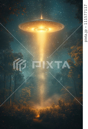 UFO hovering in the night sky 111577117