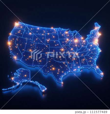 USA map illumination top view 111577489