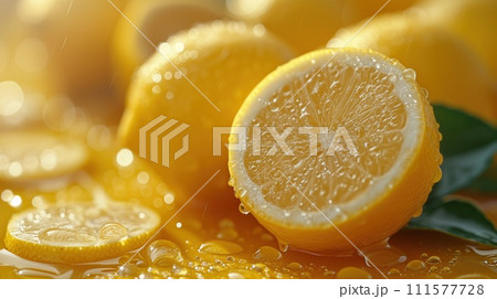 fresh lemons closeup fruit background 111577728