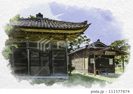 水彩画風　上越　五智国分寺　経蔵　新潟県上越市 111577874