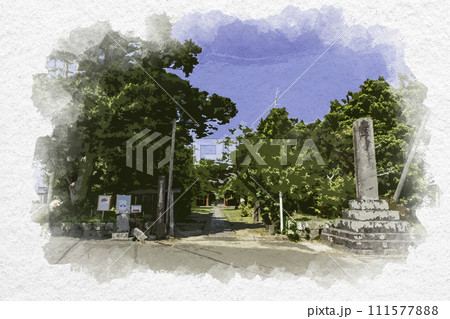 水彩画風 上越 五智国分寺 参道 新潟県上越市 水彩画風 上越 五智国分寺 参道 新潟県上越市 111577888