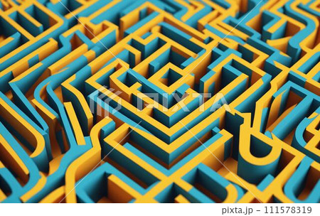 Yellow Folded Paper Maze, Abstract 3D Design 111578319