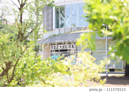 大宮前体育館と新緑 111578523