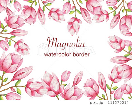 Hand draw frame with magnolia flowers,watercolor 111579014