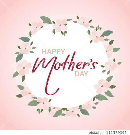 Mothers day banner with cherry blossom flowers, greeting card template, illustration with hand drawn lettering. Vector 111579345