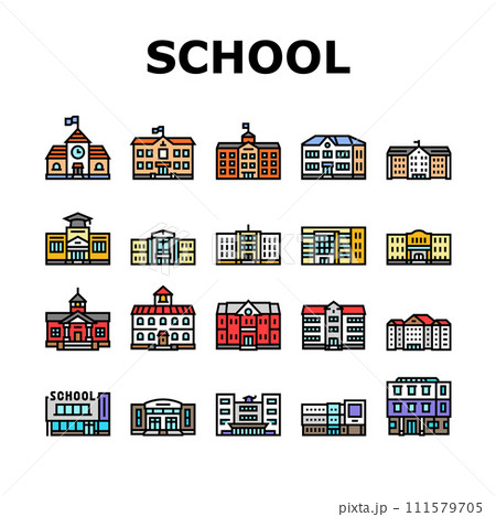 building school exterior modern icons set vector 111579705