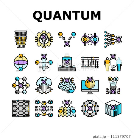 quantum technology data science icons set vector 111579707