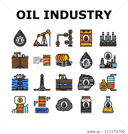 oil industry factory plant icons set vector 111579709