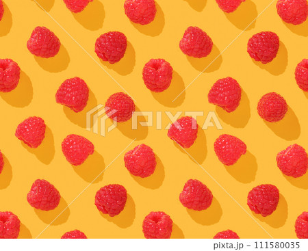Pattern with raspberries on yellow background Pattern with raspberries on yellow background 111580035