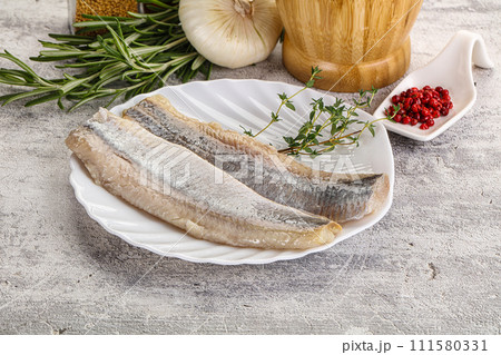 Pickled atlantic tasty herring fillet 111580331