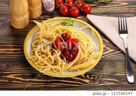 Italian pasta spaghetti with tomato 111580347