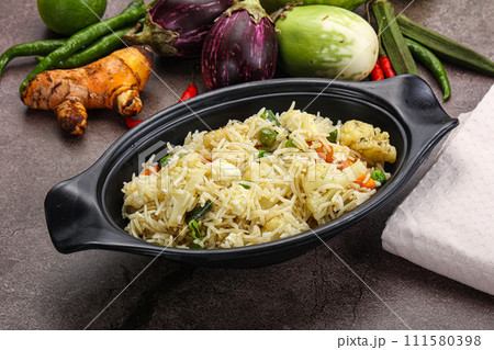Indian vegetarian pilao basmati rice 111580398