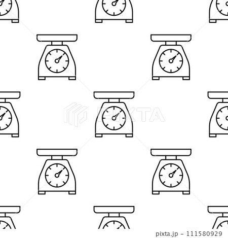 Seamless pattern, kitchen scale. Background for kitchen tool. Weighing. 111580929