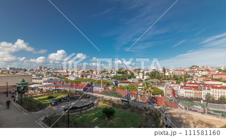 Panorama showing aerial view over the center of Lisbon timelapse from Miradouro de Sao Pedro de Alcantara Panorama showing aerial view over the center of Lisbon timelapse from Miradouro de Sao Pedro de Alcantara 111581160