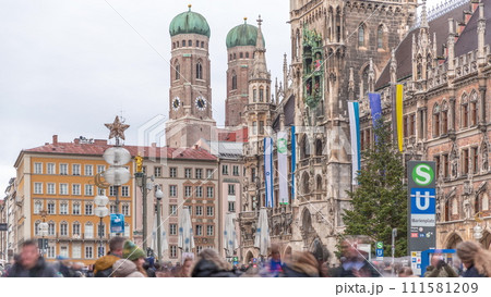 Marienplazt Old Town Square with the New Town Hall timelapse. Bavaria, Germany 111581209