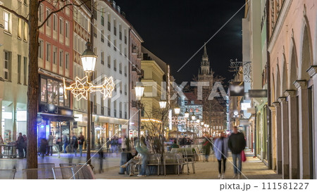 Historic buildings at the old town of Munich - sendlinger strasse night timelapse. Historic buildings at the old town of Munich - sendlinger strasse night timelapse. 111581227