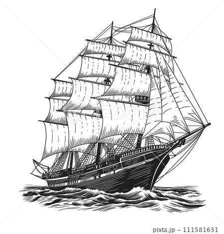 Sailing ship at sea. 111581631