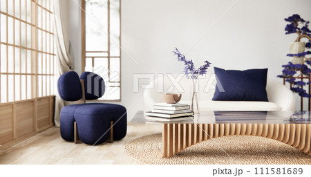 Purple japan interior style has a armchair sofa on living room minimal Purple japan interior style has a armchair sofa on living room minimal 111581689