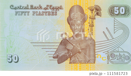 Egyptian fifty pound banknote is issued by Central Bank of Egypt as money cash 111581723