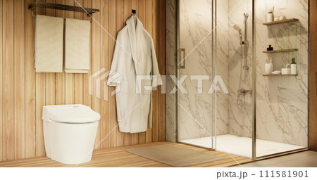 shower in white bathroom modern minimal style. 111581901