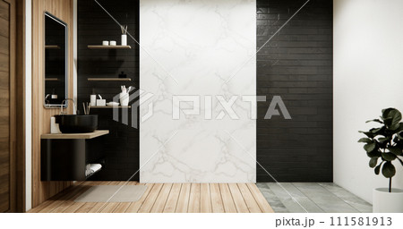 Wooden and black granite wall in Japan bathroom modern Onsen minimal style 111581913