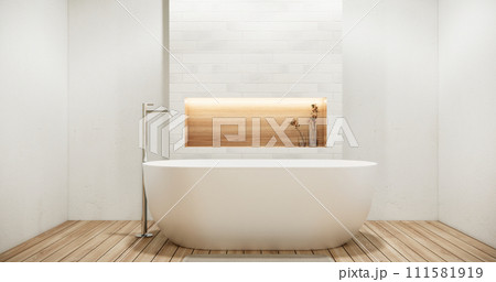 White Bathroom modern japan minimal style. 3D rendering White Bathroom modern japan minimal style. 3D rendering 111581919