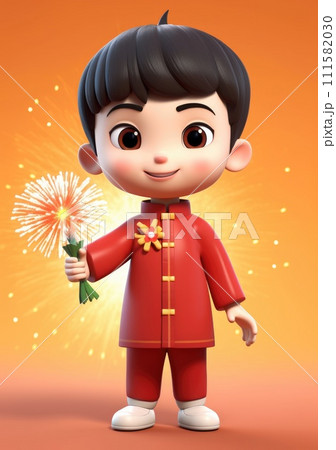 cute of character kids group friends on red chines culture suit of Chinese new year celebration concept with happy and funny 111582030
